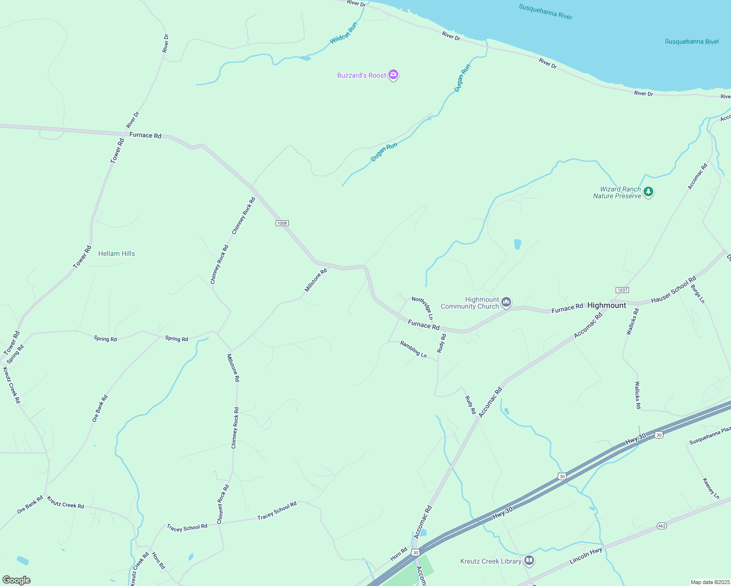 map of restaurants, bars, coffee shops, grocery stores, and more near 5530 Furnace Rd in York