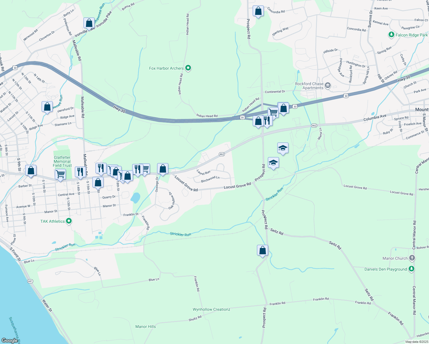 map of restaurants, bars, coffee shops, grocery stores, and more near 3950 Laurel Run in Columbia
