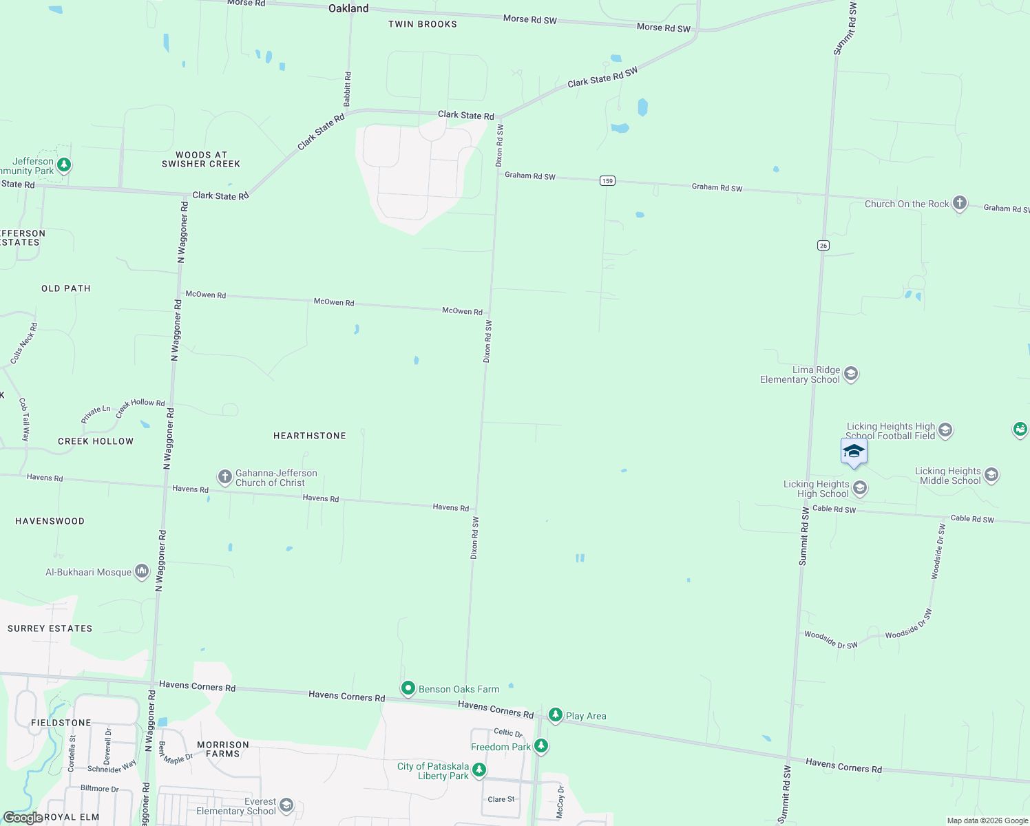 map of restaurants, bars, coffee shops, grocery stores, and more near 95 Sims Road Southwest in Pataskala