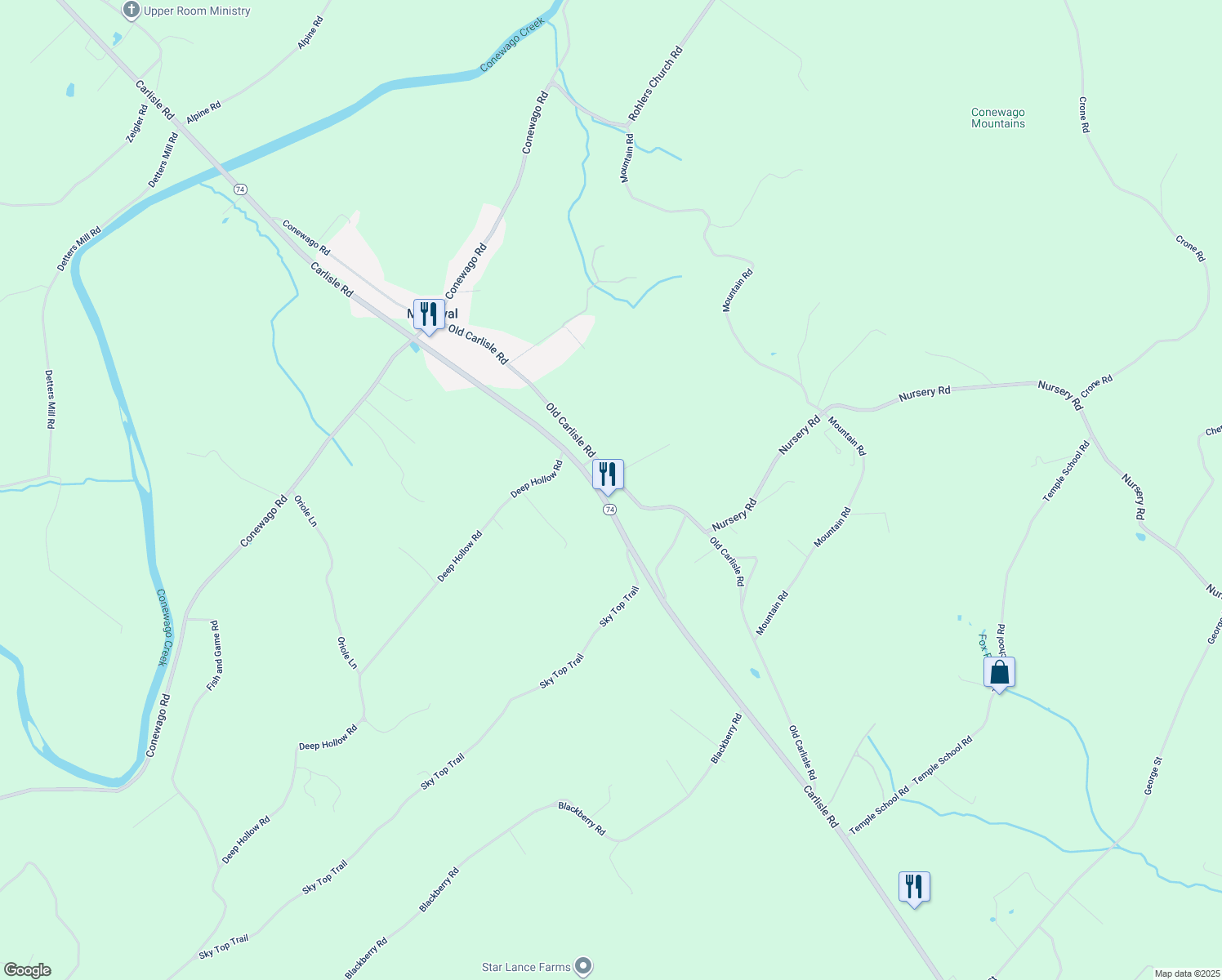 map of restaurants, bars, coffee shops, grocery stores, and more near 6100 Old Carlisle Road in Dover