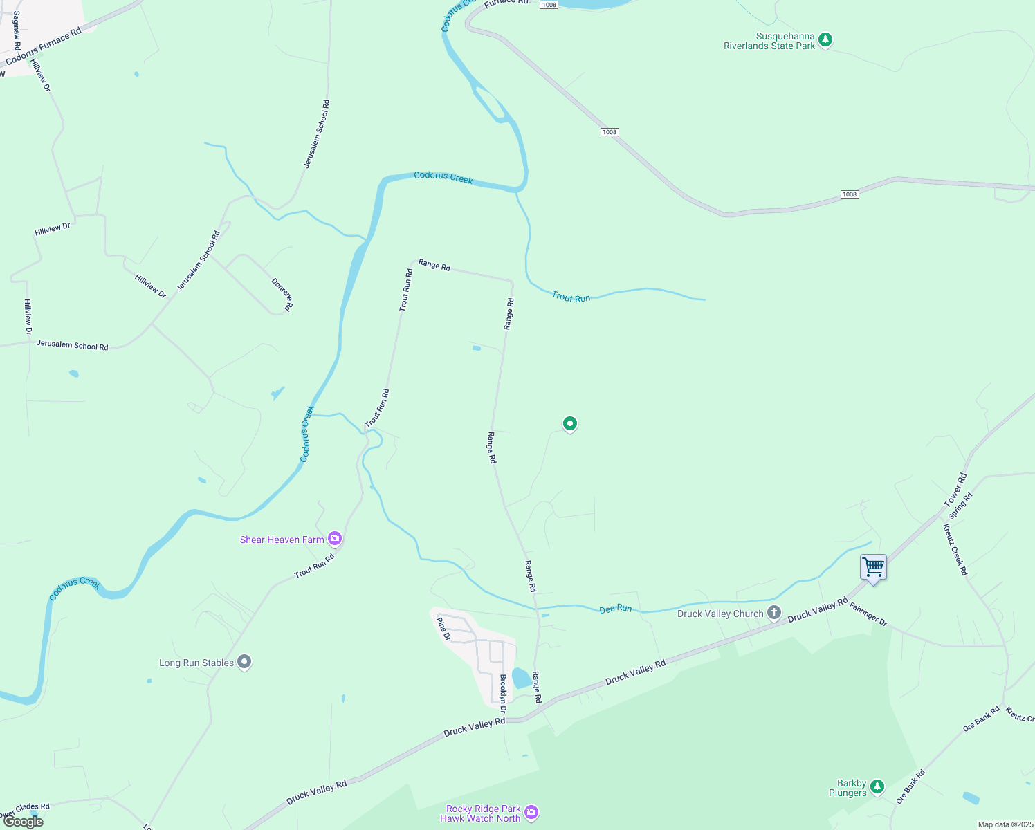 map of restaurants, bars, coffee shops, grocery stores, and more near 1344 Range Road in York