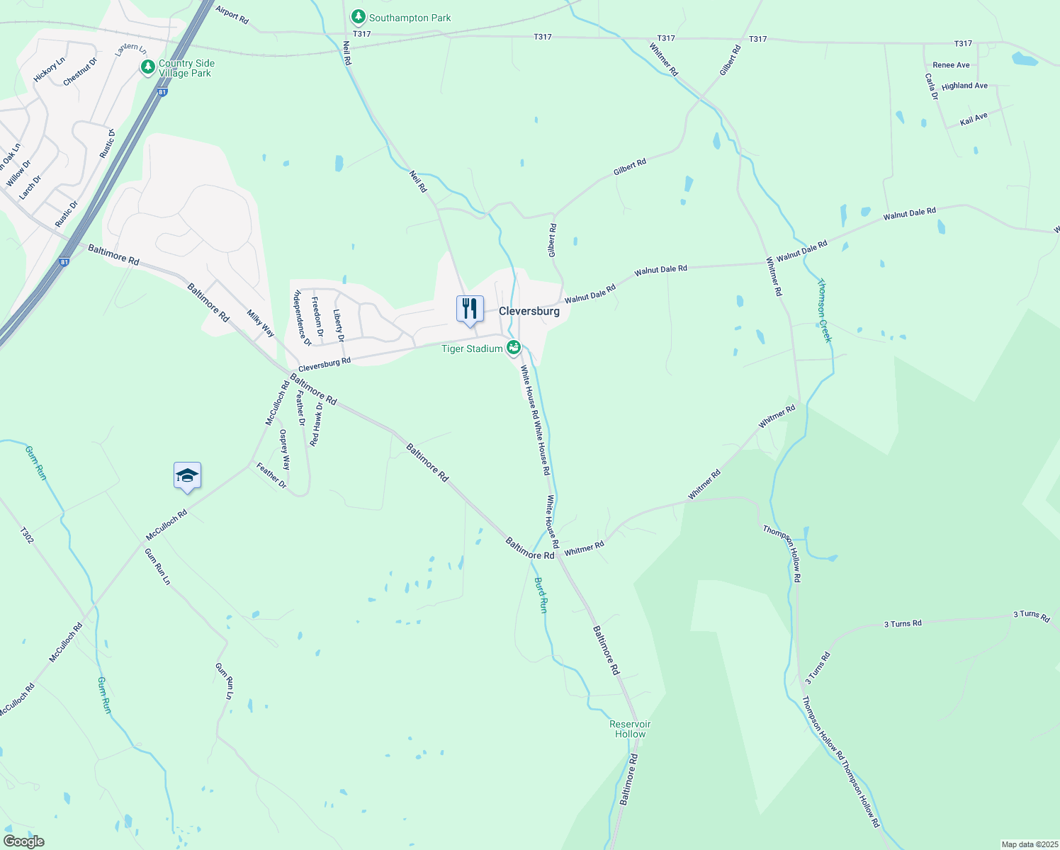map of restaurants, bars, coffee shops, grocery stores, and more near 33 White House Rd in Shippensburg