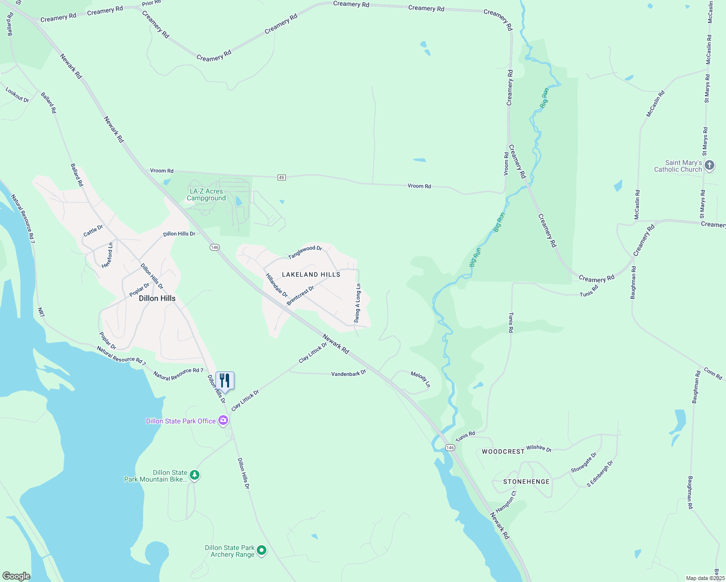 map of restaurants, bars, coffee shops, grocery stores, and more near 6750 Swing a Long Lane in Nashport