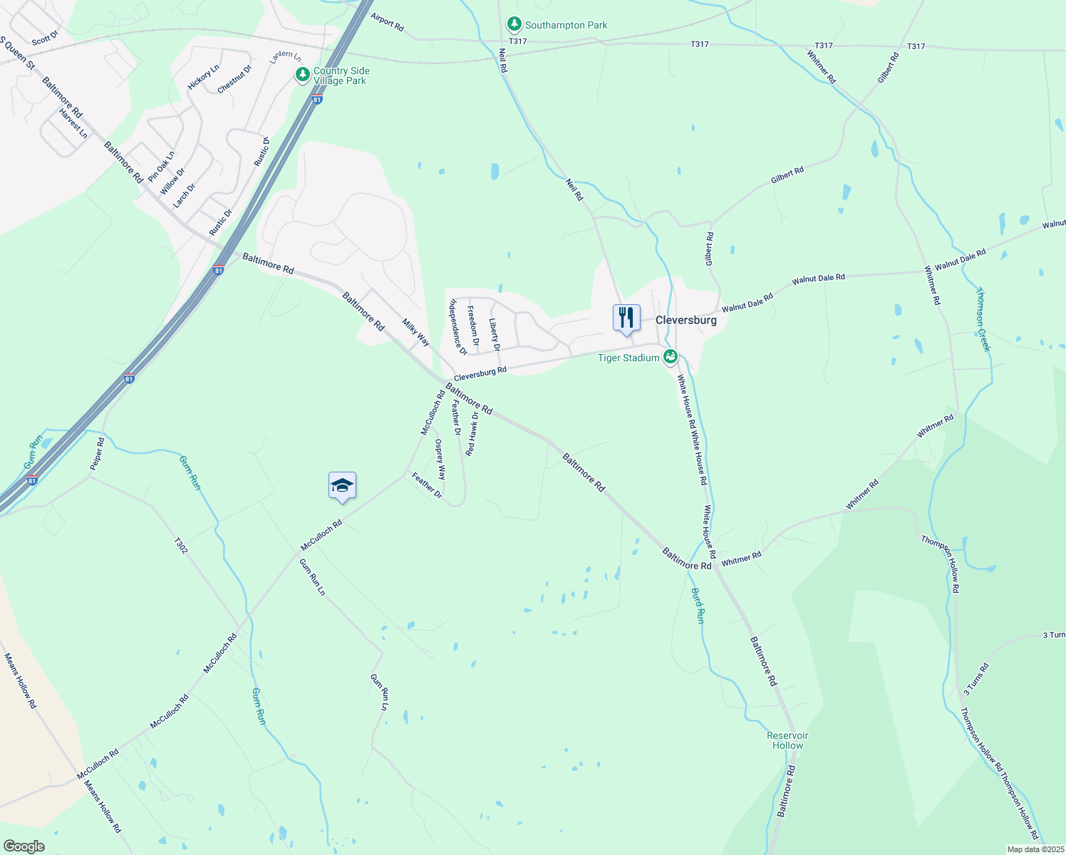 map of restaurants, bars, coffee shops, grocery stores, and more near 1175 Baltimore Road in Shippensburg