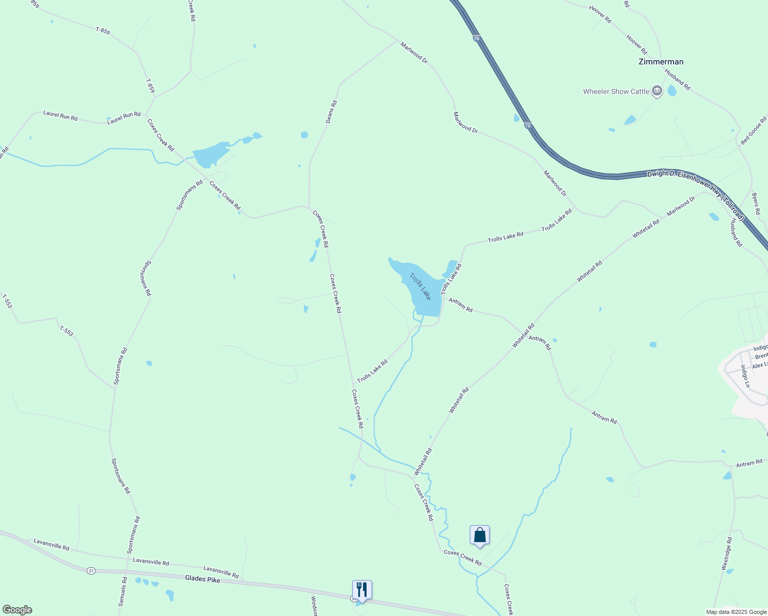 map of restaurants, bars, coffee shops, grocery stores, and more near 194 Eagles Nest Lane in Somerset