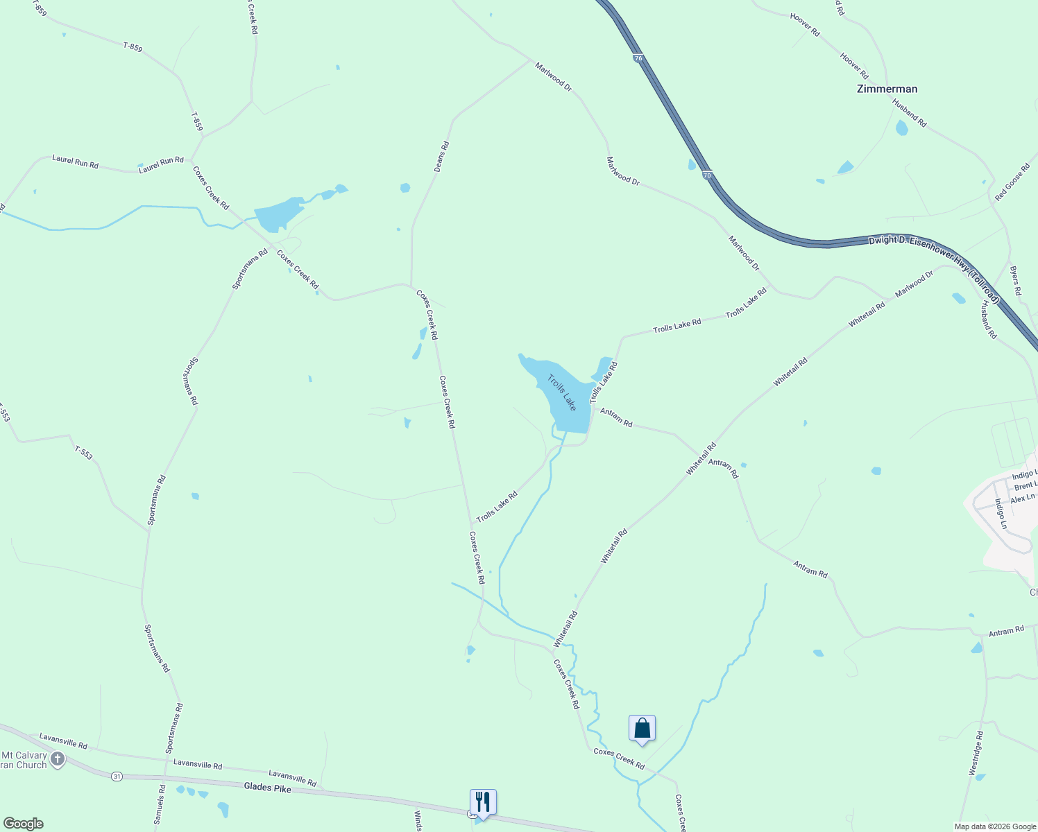 map of restaurants, bars, coffee shops, grocery stores, and more near 194 Eagles Nest Lane in Somerset