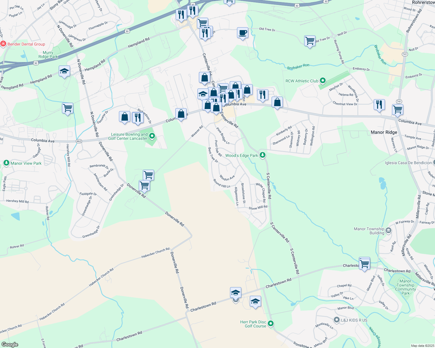 map of restaurants, bars, coffee shops, grocery stores, and more near 3134 Windon Avenue in Lancaster