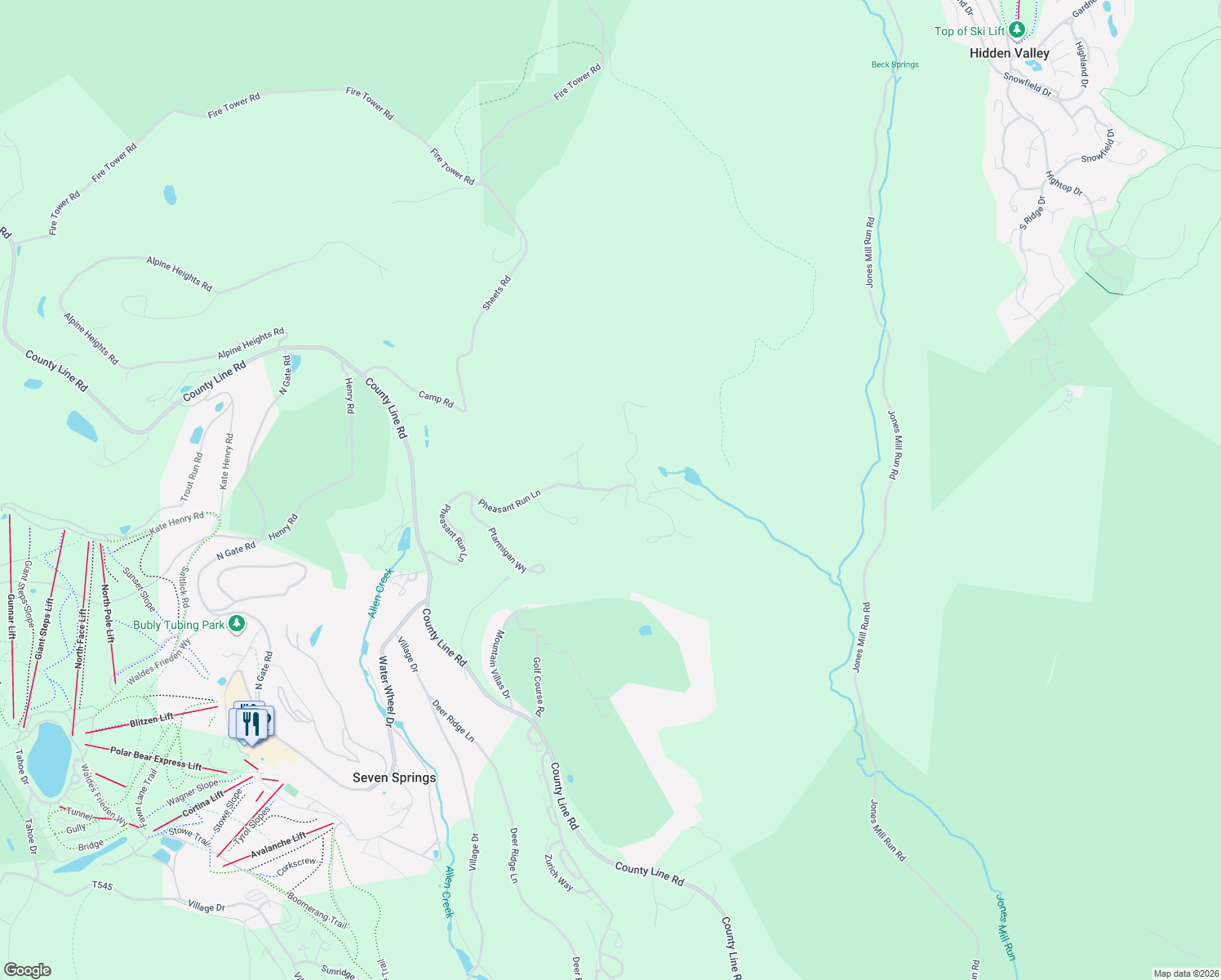 map of restaurants, bars, coffee shops, grocery stores, and more near Pheasant Run Lane in Somerset