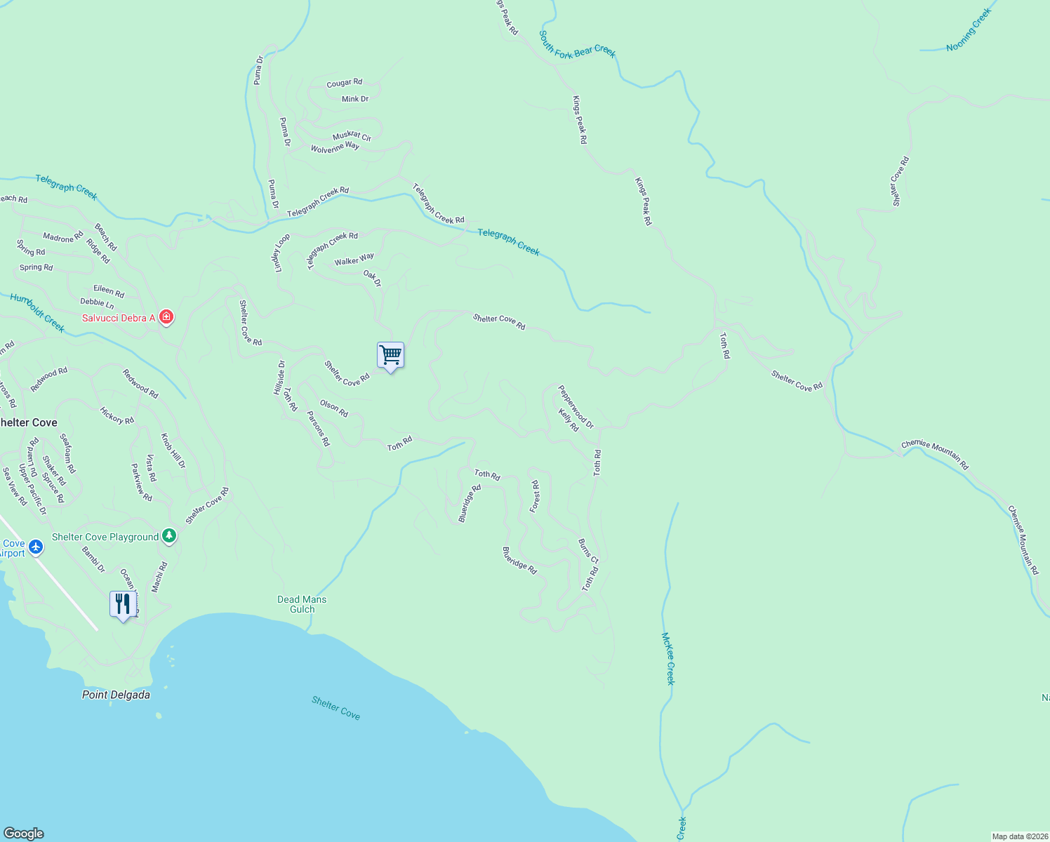 map of restaurants, bars, coffee shops, grocery stores, and more near 81-129 Vance Rd in Whitethorn