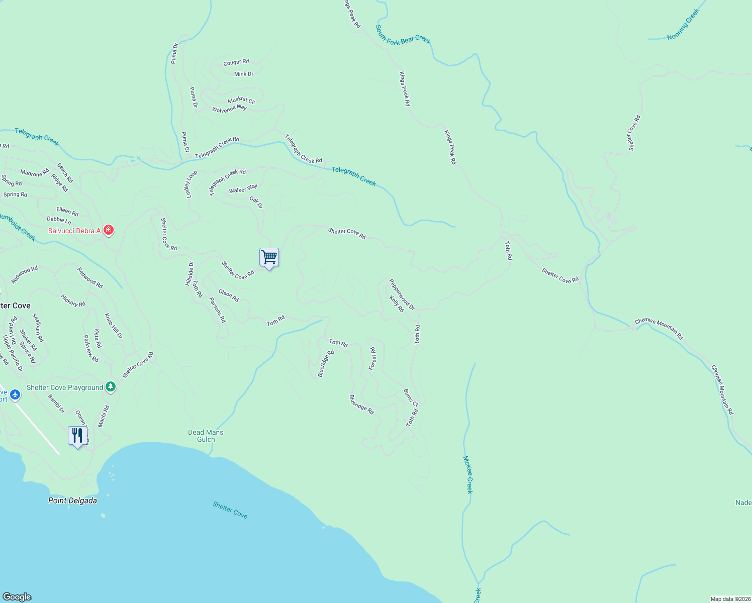 map of restaurants, bars, coffee shops, grocery stores, and more near 81-129 Vance Rd in Whitethorn