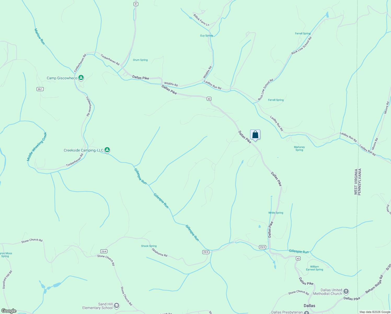 map of restaurants, bars, coffee shops, grocery stores, and more near 494 Mustang Lane in Triadelphia