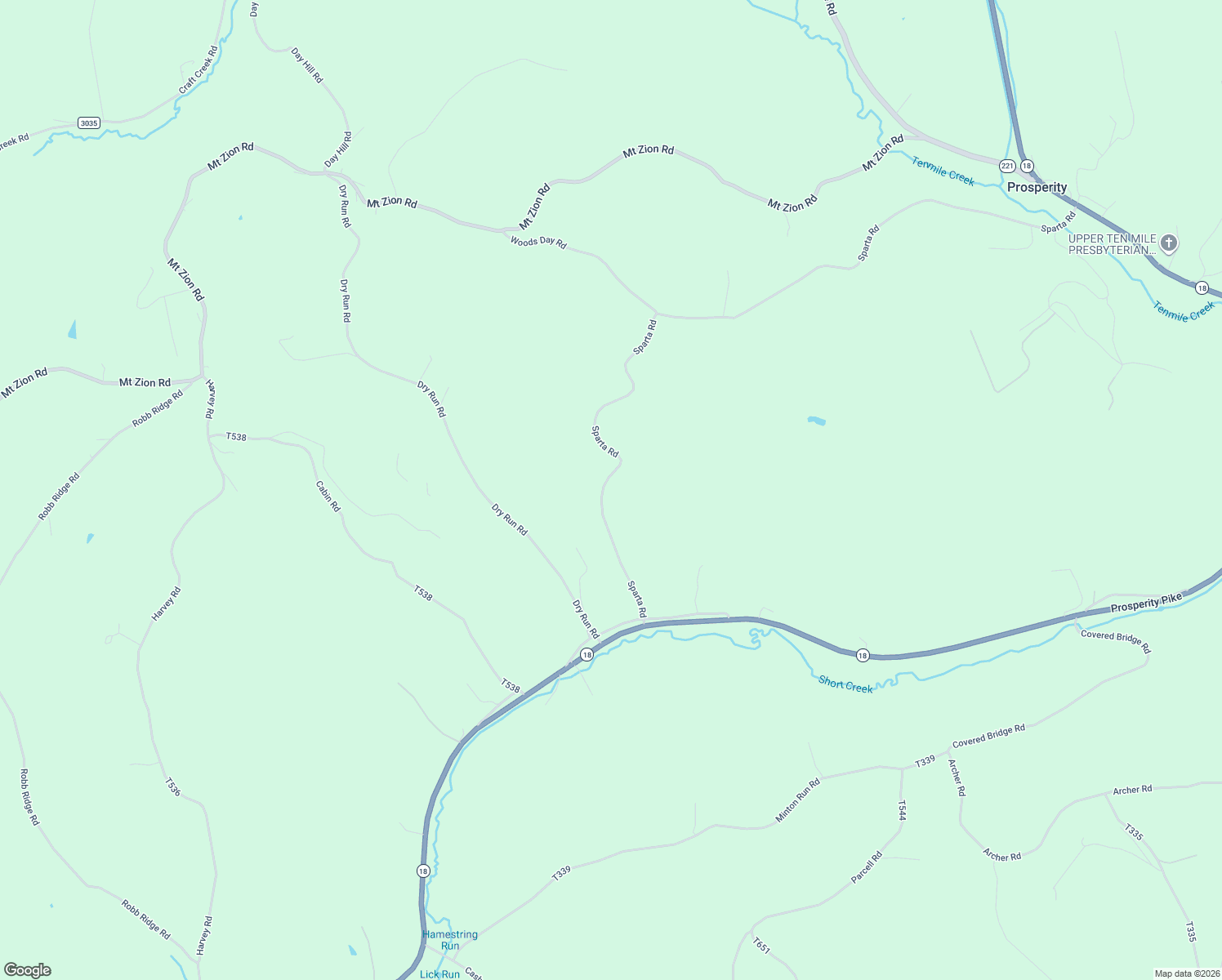 map of restaurants, bars, coffee shops, grocery stores, and more near 79 Sparta Road in Prosperity