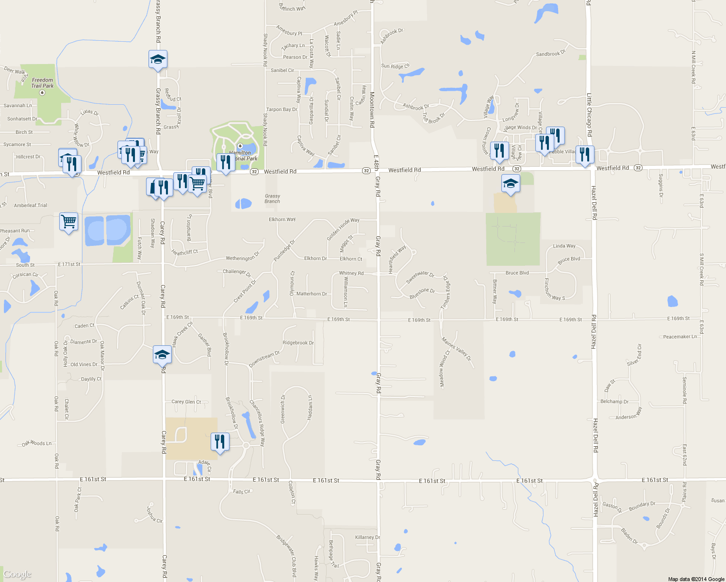map of restaurants, bars, coffee shops, grocery stores, and more near 4643 McKinley Court in Noblesville