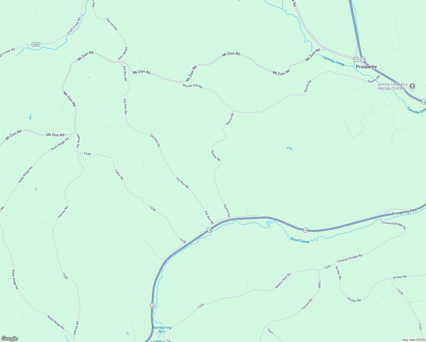 map of restaurants, bars, coffee shops, grocery stores, and more near 79 Sparta Road in Prosperity