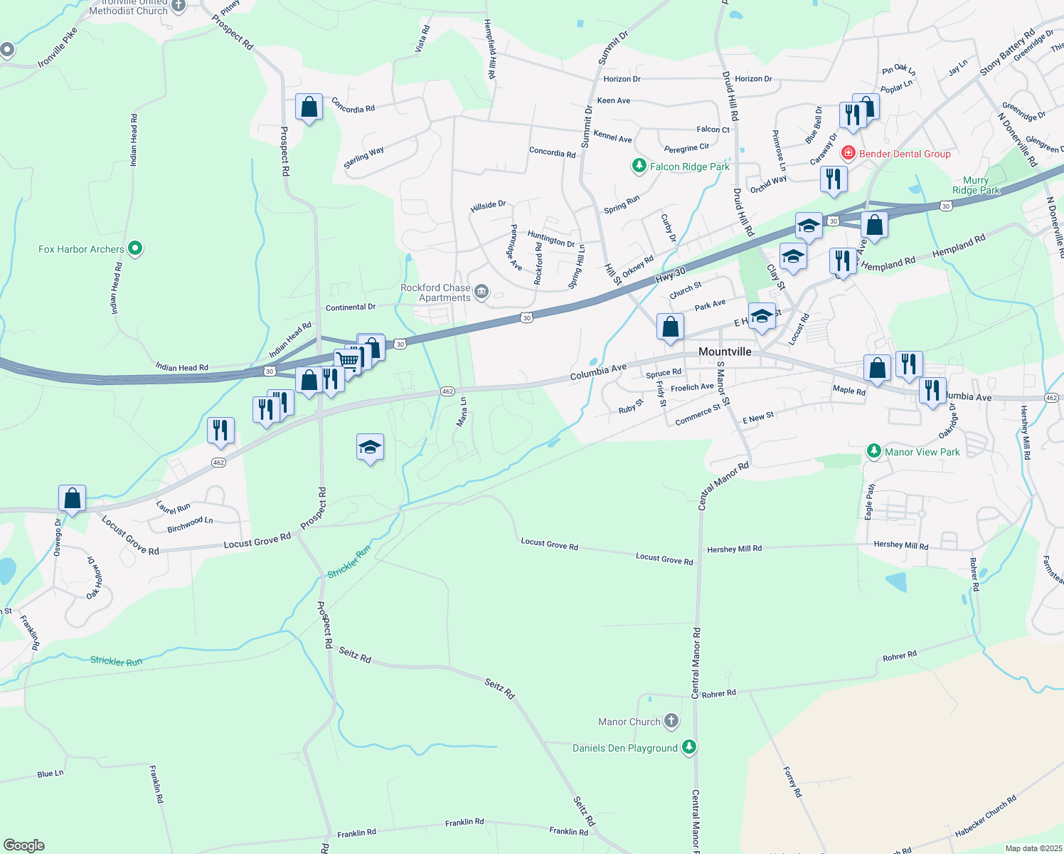 map of restaurants, bars, coffee shops, grocery stores, and more near 139 Strickler Run Drive in Columbia