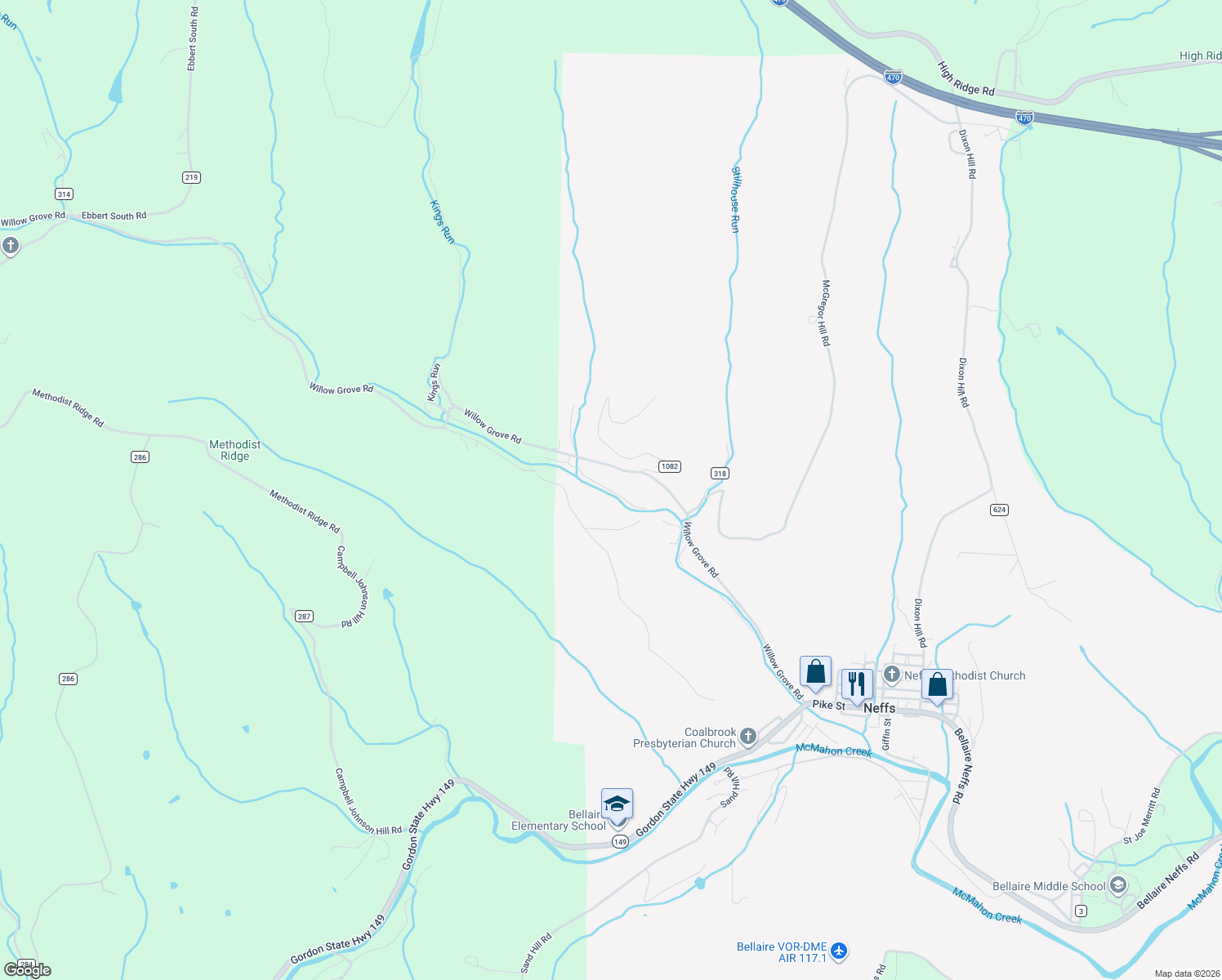 map of restaurants, bars, coffee shops, grocery stores, and more near 65751 West Echo Road in Bellaire