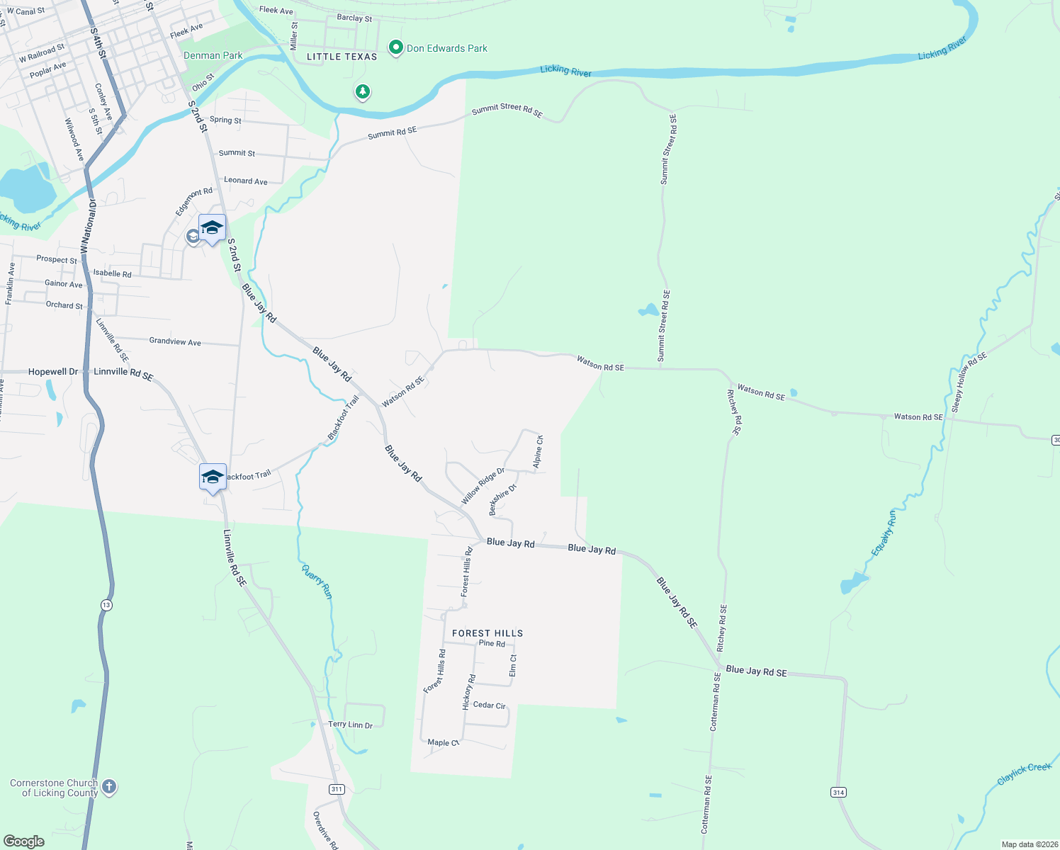 map of restaurants, bars, coffee shops, grocery stores, and more near 660 Alpine Circle in Heath