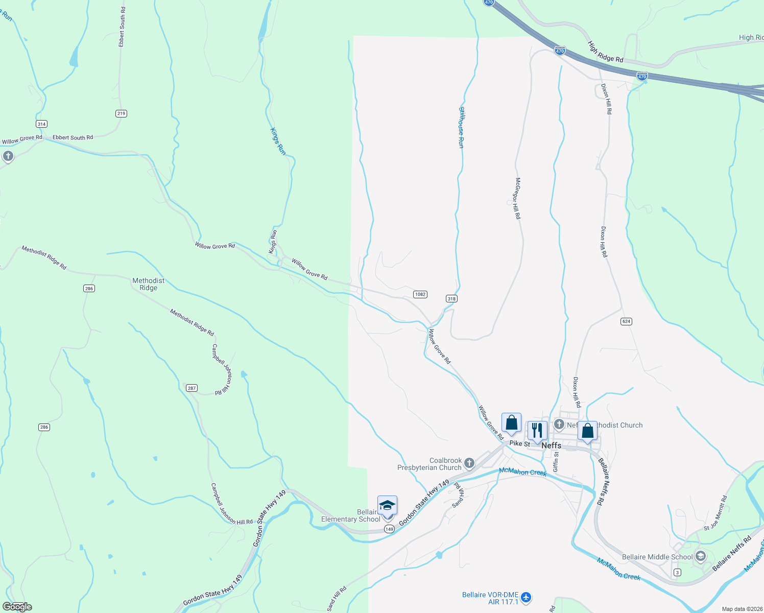 map of restaurants, bars, coffee shops, grocery stores, and more near 65751 West Echo Road in Bellaire