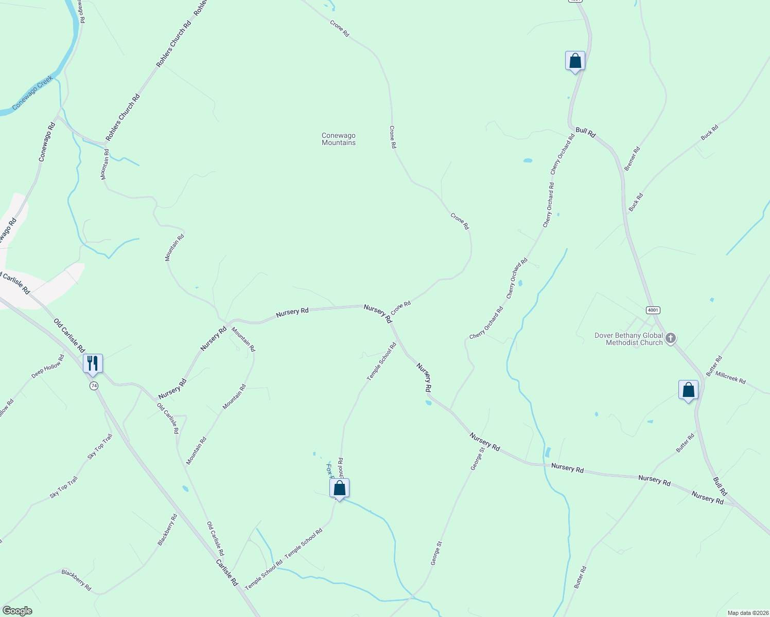 map of restaurants, bars, coffee shops, grocery stores, and more near 5021 Nursery Rd in Dover