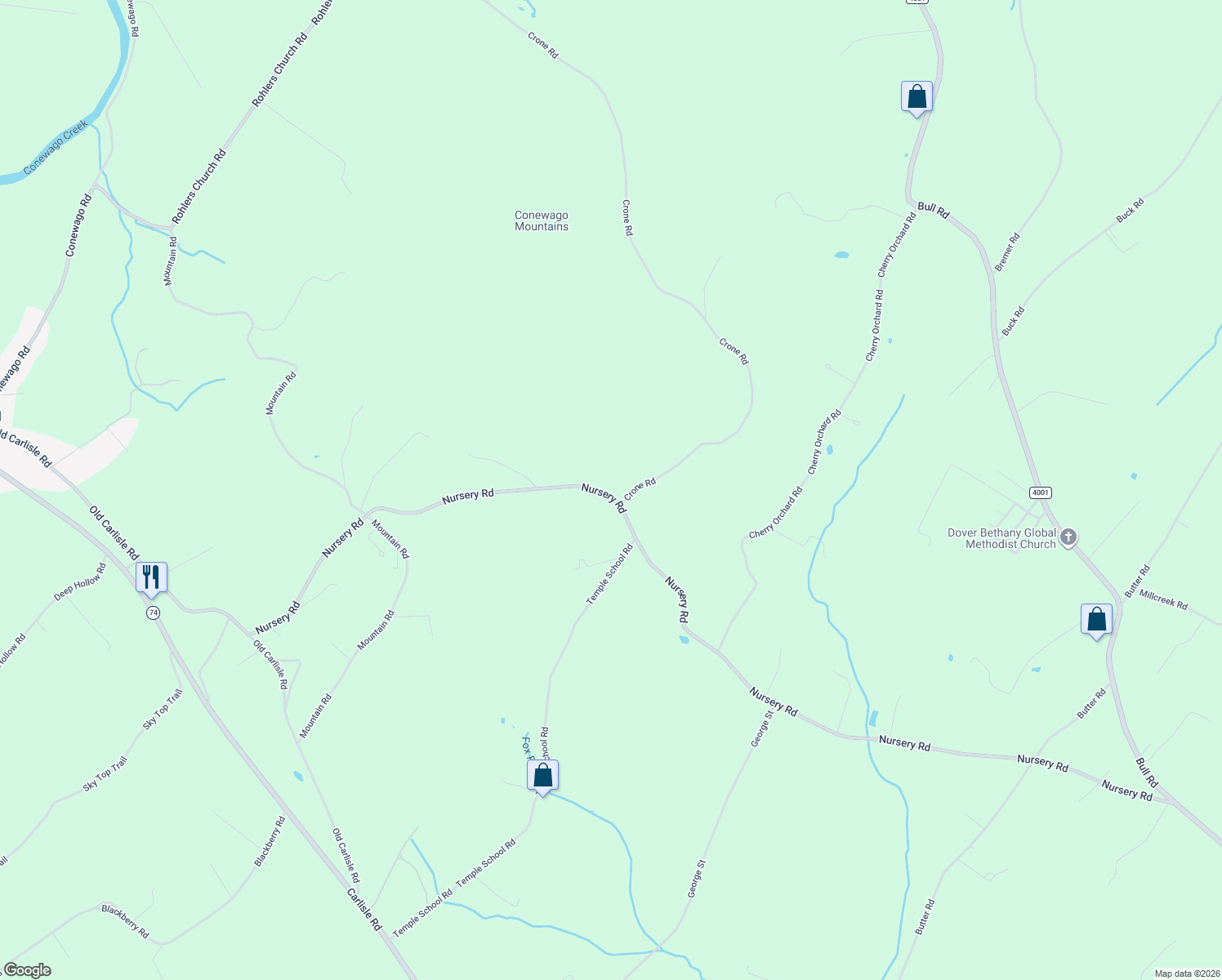 map of restaurants, bars, coffee shops, grocery stores, and more near 5021 Nursery Road in Dover
