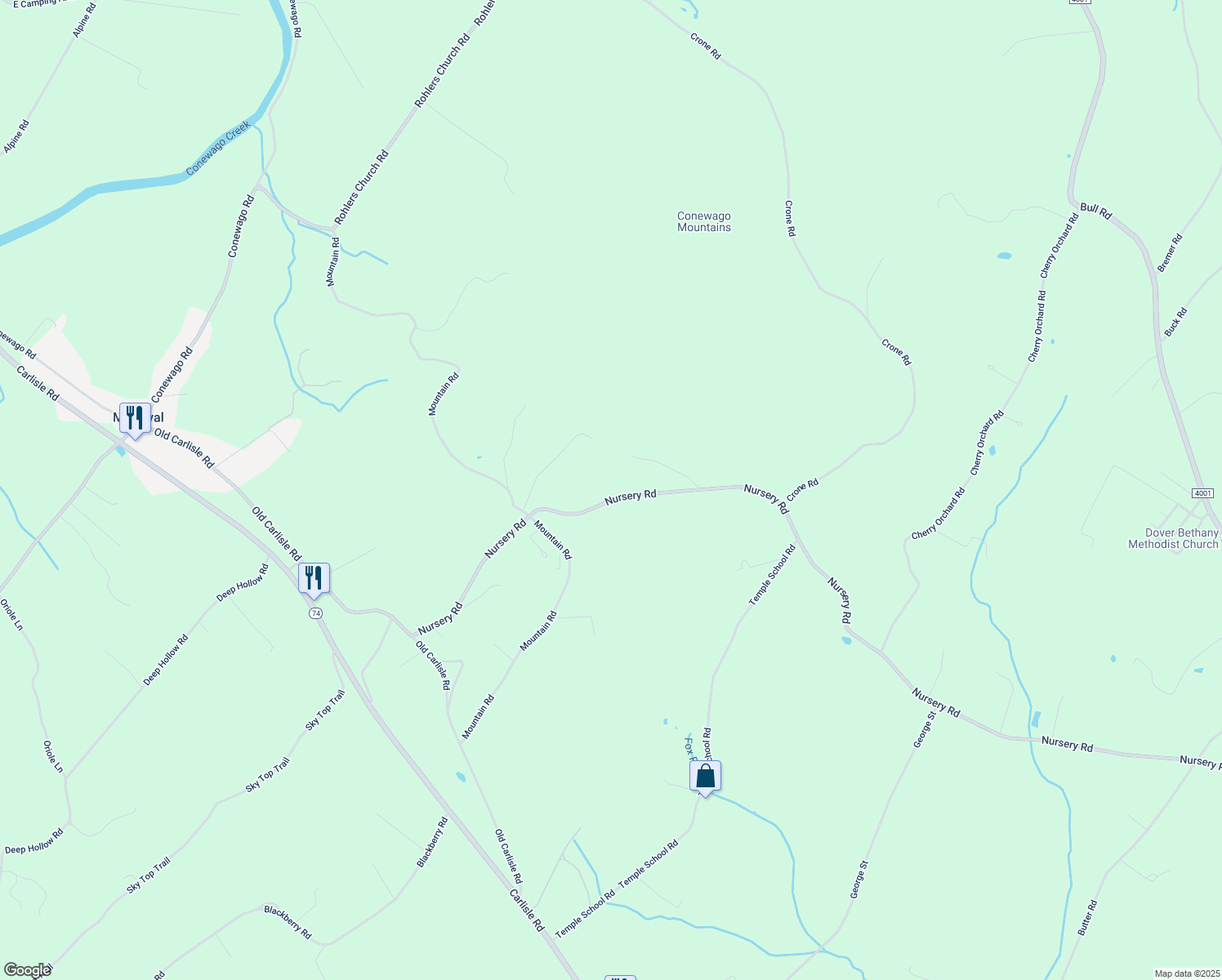 map of restaurants, bars, coffee shops, grocery stores, and more near 5271 Nursery Road in Dover