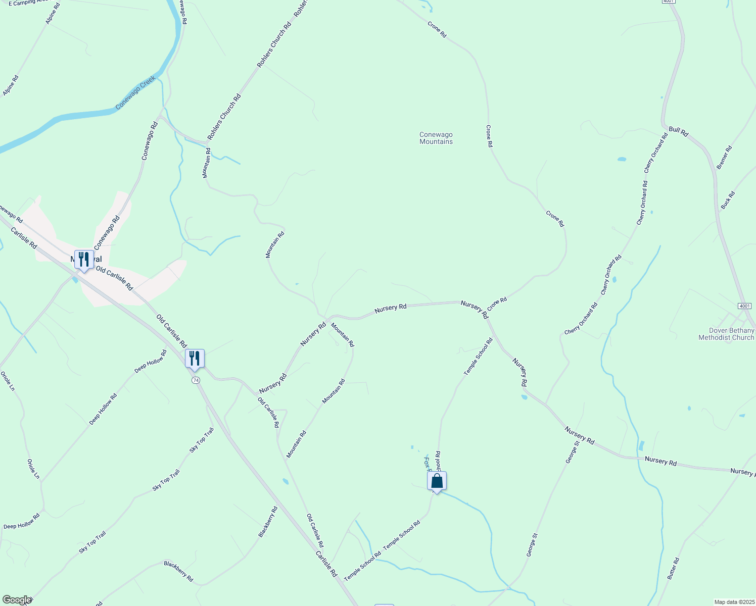map of restaurants, bars, coffee shops, grocery stores, and more near 5271 Nursery Road in Dover