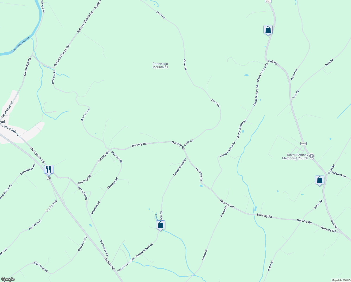 map of restaurants, bars, coffee shops, grocery stores, and more near 5041 Nursery Road in Dover