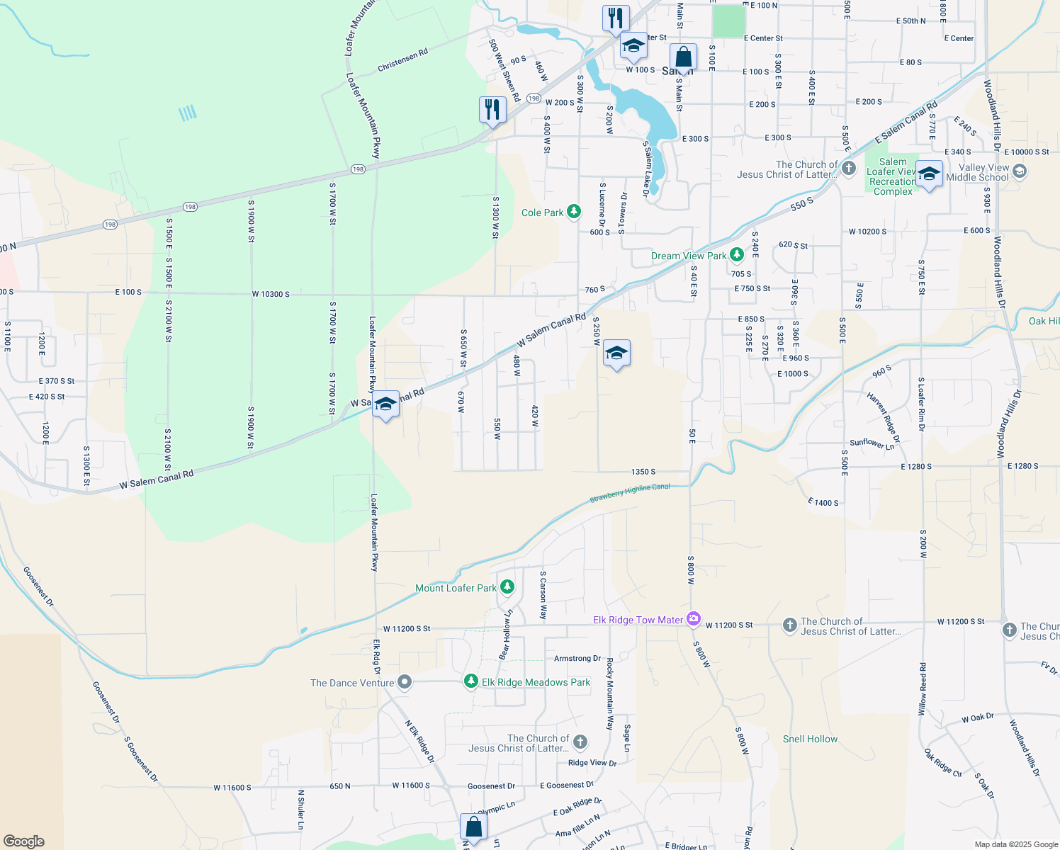 map of restaurants, bars, coffee shops, grocery stores, and more near 1180 420 West in Salem