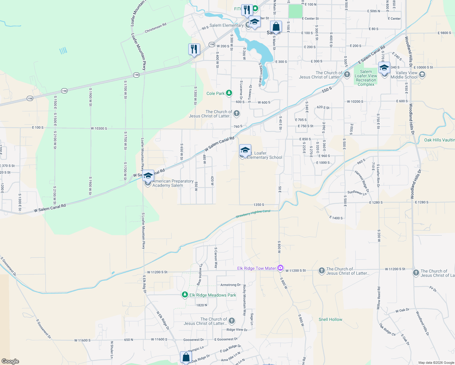 map of restaurants, bars, coffee shops, grocery stores, and more near 1150 S 250 W in Salem