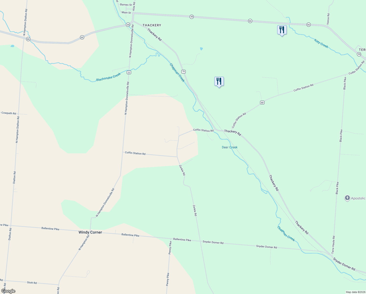 map of restaurants, bars, coffee shops, grocery stores, and more near 7444 Grayson Drive in Springfield