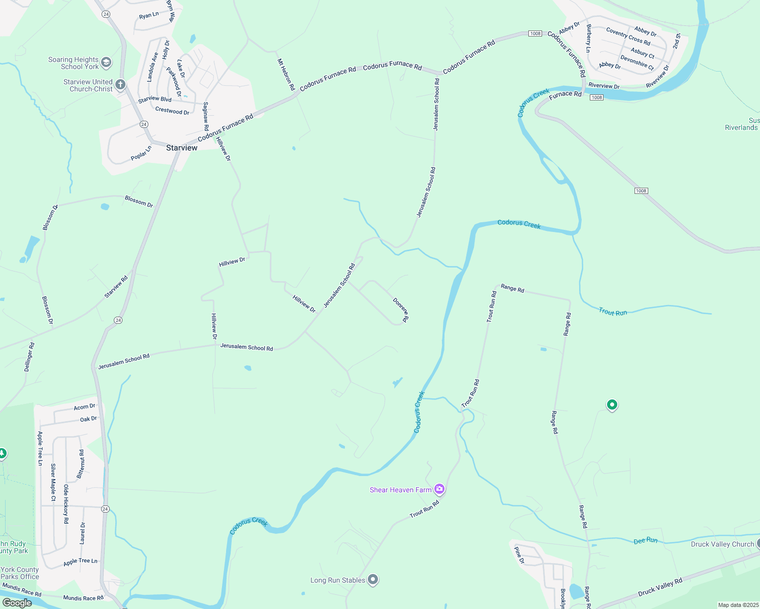 map of restaurants, bars, coffee shops, grocery stores, and more near 50 Donrene Road in Mount Wolf