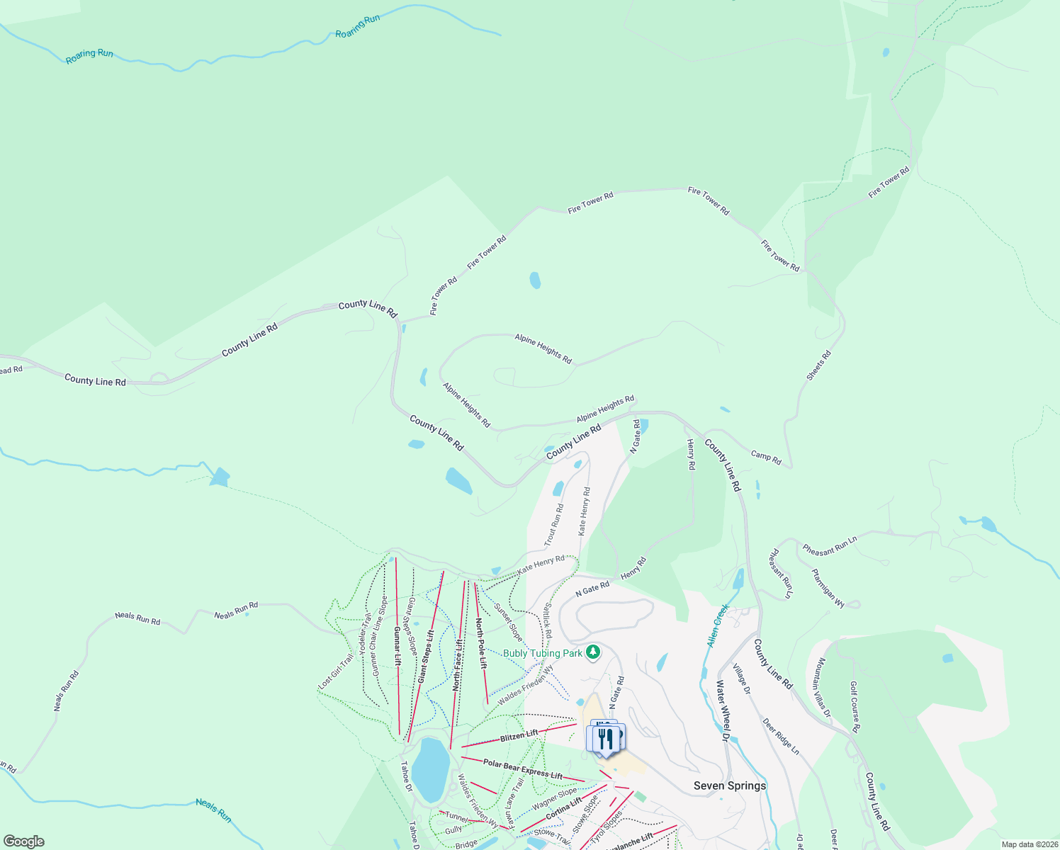 map of restaurants, bars, coffee shops, grocery stores, and more near 227 Alpine Heights Road in Champion