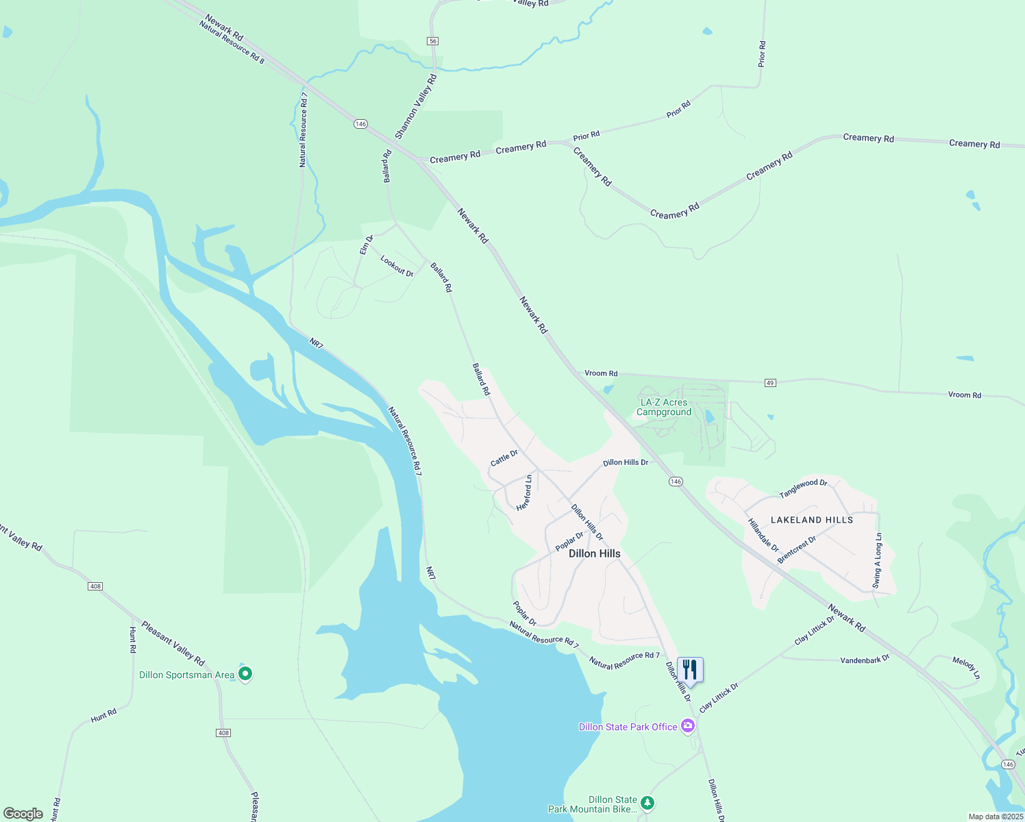 map of restaurants, bars, coffee shops, grocery stores, and more near 6060 Ballard Road in Nashport