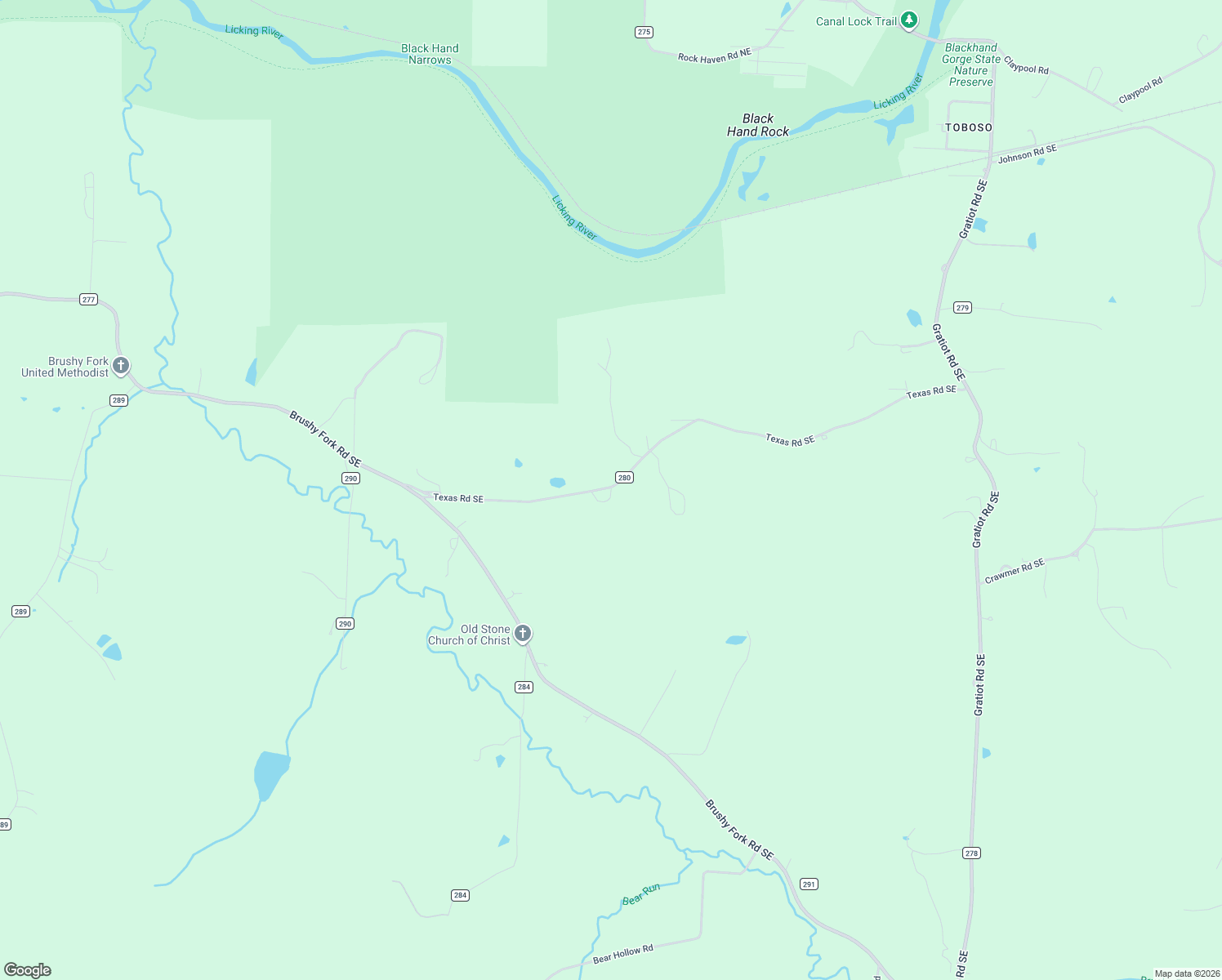 map of restaurants, bars, coffee shops, grocery stores, and more near 16604 Texas Road Southeast in Newark