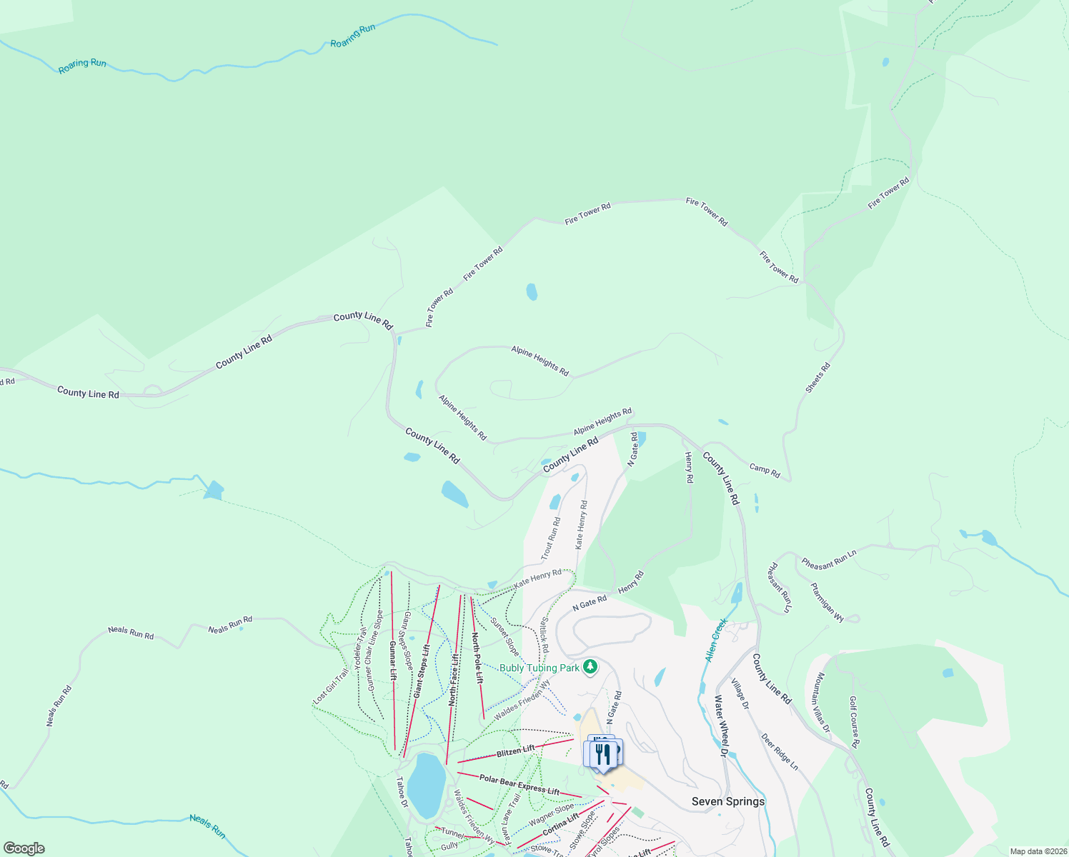 map of restaurants, bars, coffee shops, grocery stores, and more near 181 Alpine Heights Road in Champion