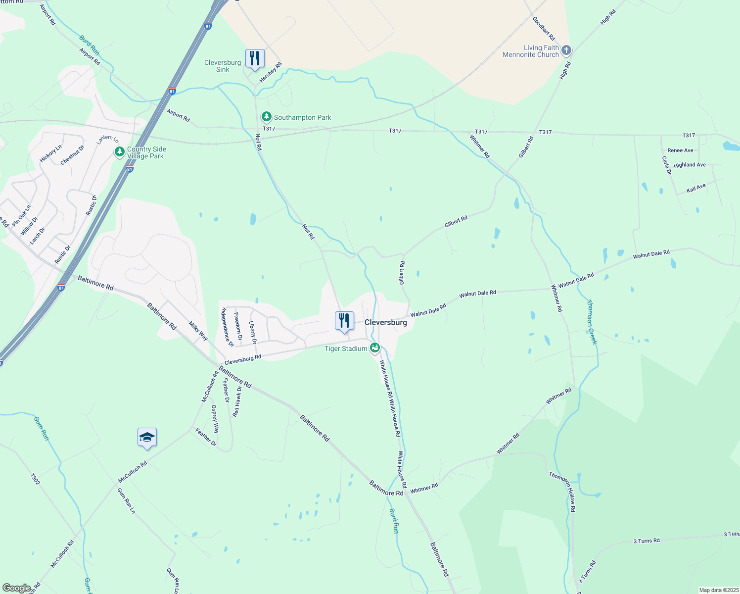 map of restaurants, bars, coffee shops, grocery stores, and more near 115 Railroad Ln in Shippensburg