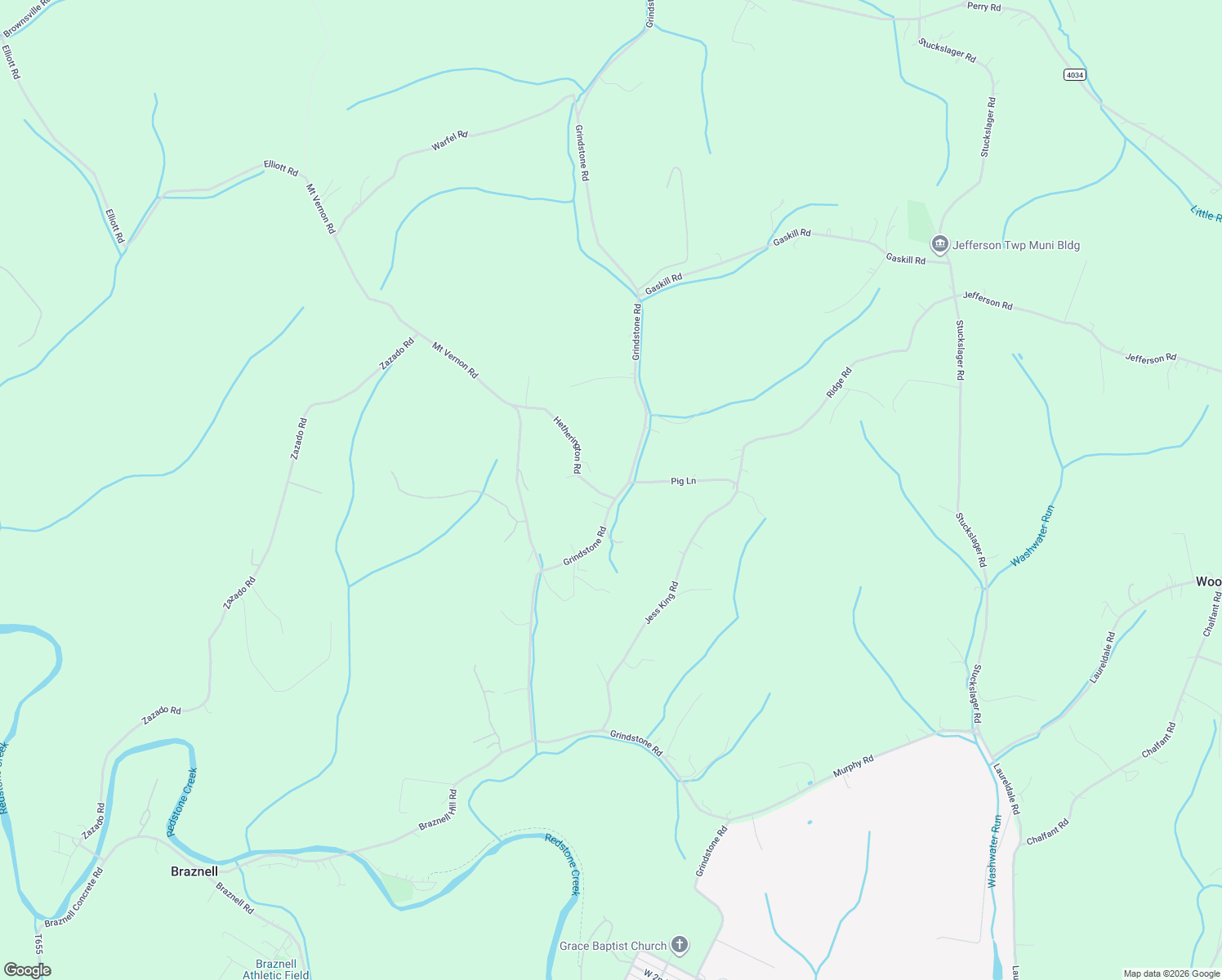 map of restaurants, bars, coffee shops, grocery stores, and more near 428 Grindstone Rd in Fayette