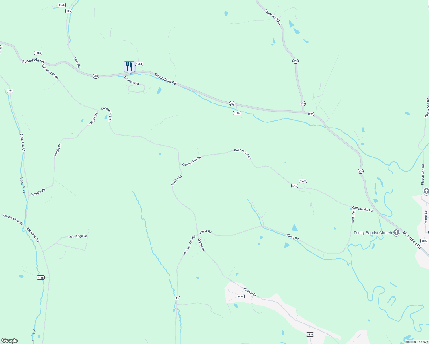 map of restaurants, bars, coffee shops, grocery stores, and more near 5280 College Hill Road in Cambridge