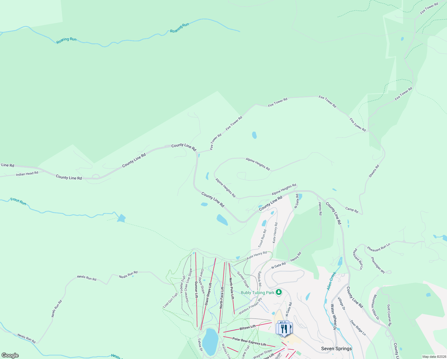 map of restaurants, bars, coffee shops, grocery stores, and more near 249 Alpine Heights Road in Champion