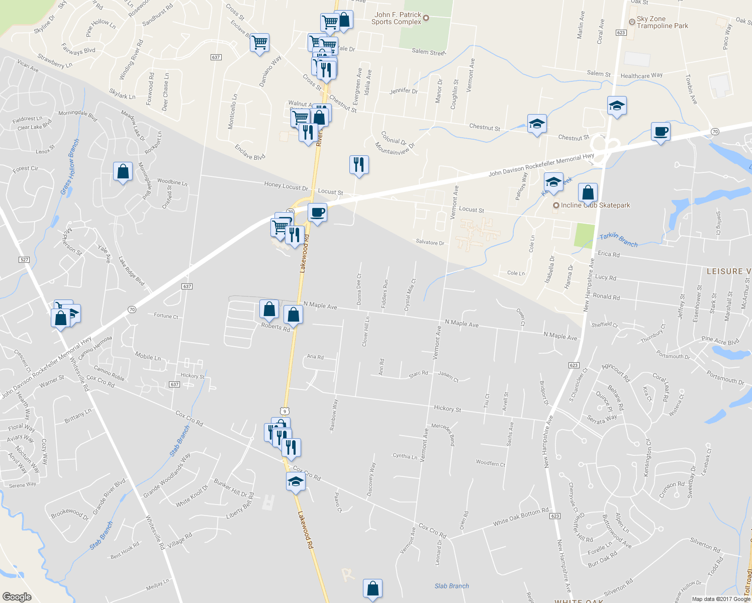 map of restaurants, bars, coffee shops, grocery stores, and more near 1931 Fiddlers Run in Toms River