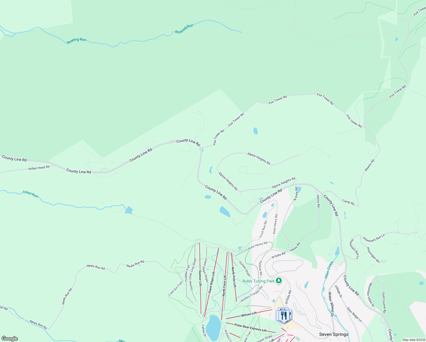 map of restaurants, bars, coffee shops, grocery stores, and more near 256 Alpine Heights Road in Champion