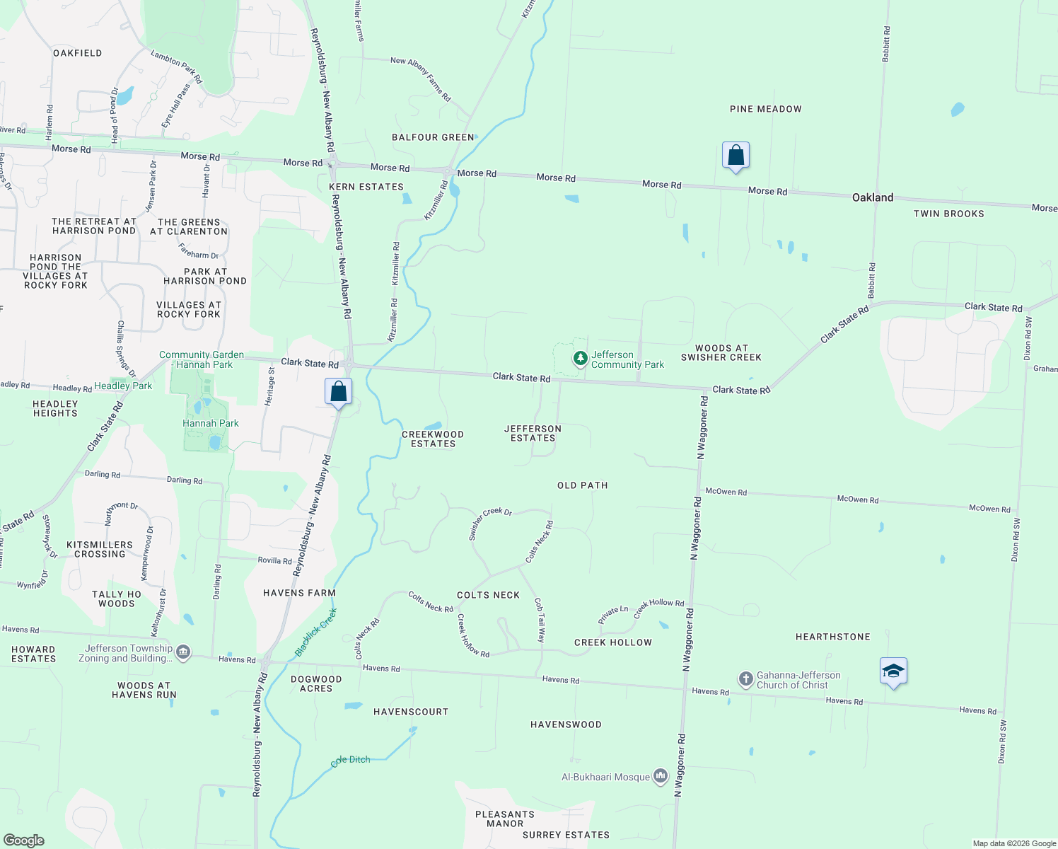 map of restaurants, bars, coffee shops, grocery stores, and more near 2641 Jefferson Estates Drive in Blacklick