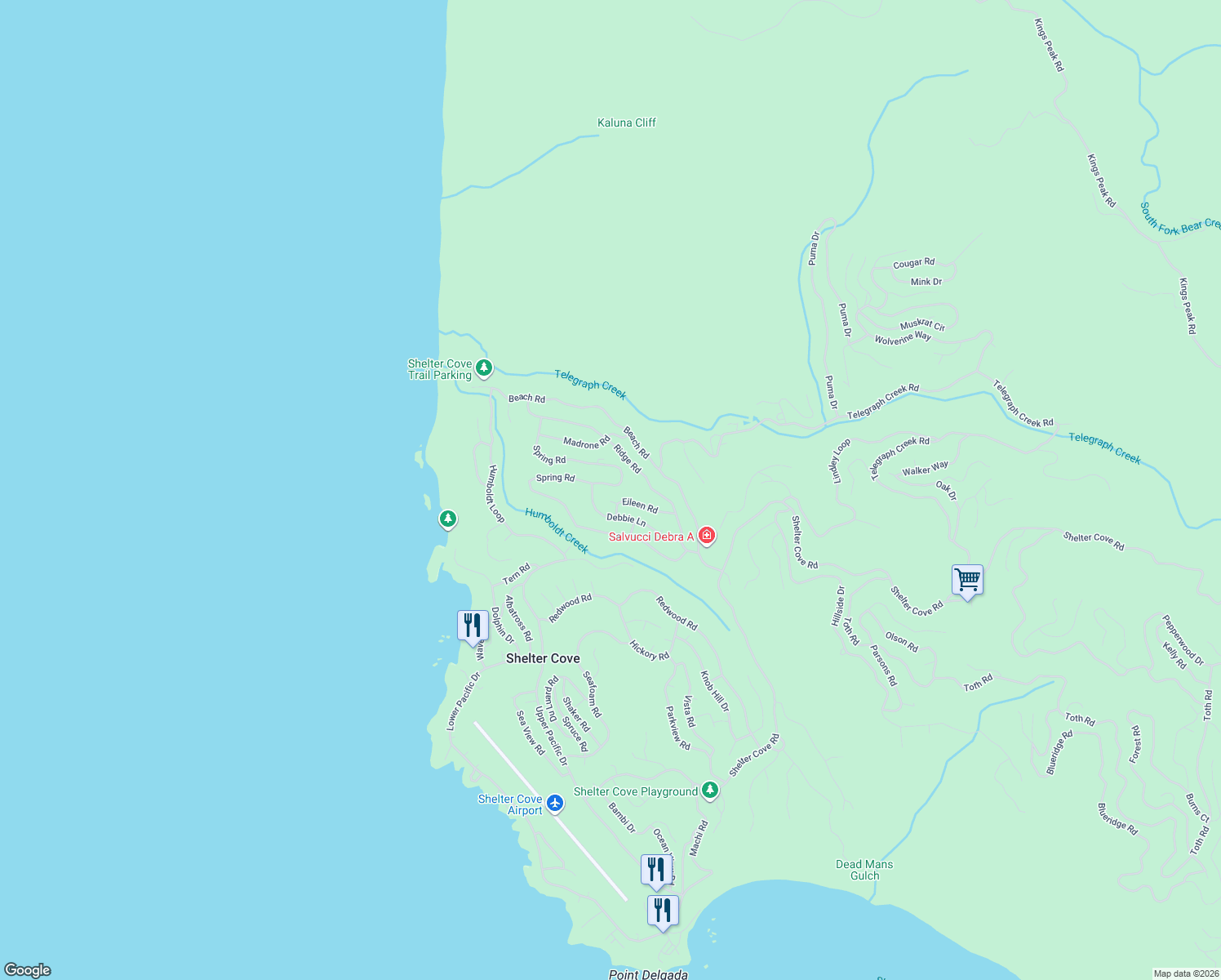 map of restaurants, bars, coffee shops, grocery stores, and more near 755 Spring Rd in Whitethorn