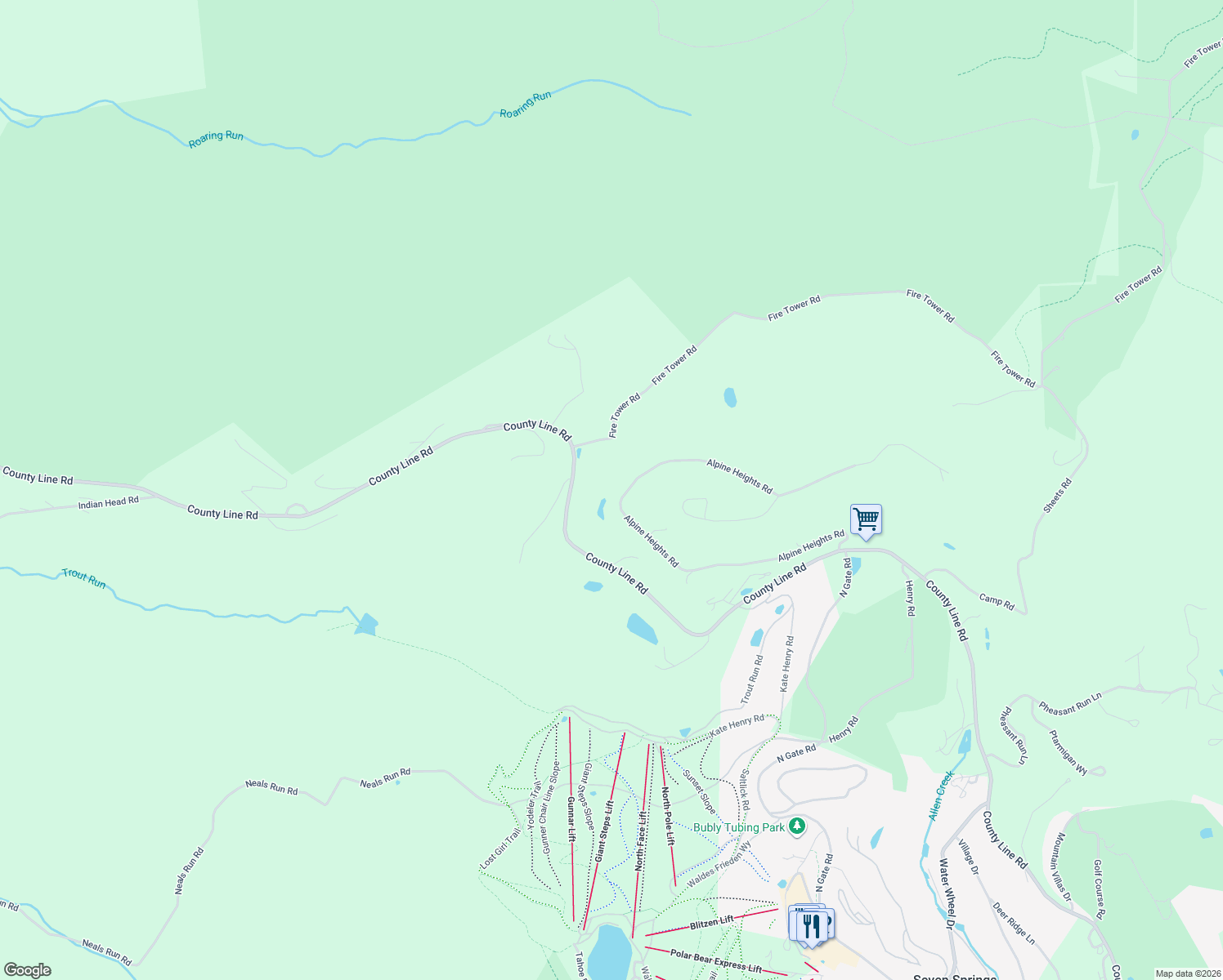 map of restaurants, bars, coffee shops, grocery stores, and more near 256 Alpine Heights Road in Champion