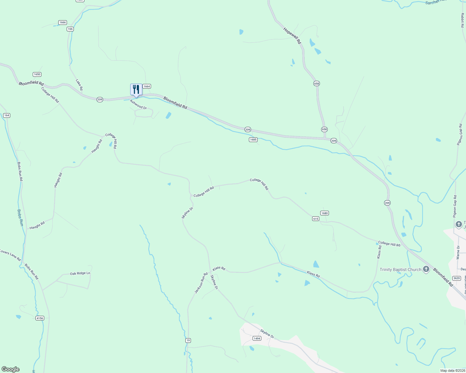 map of restaurants, bars, coffee shops, grocery stores, and more near 5280 College Hill Road in Cambridge