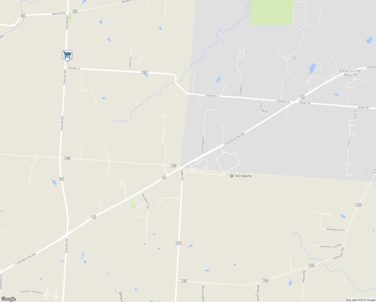 map of restaurants, bars, coffee shops, grocery stores, and more near 4058 Columbus Road in Granville