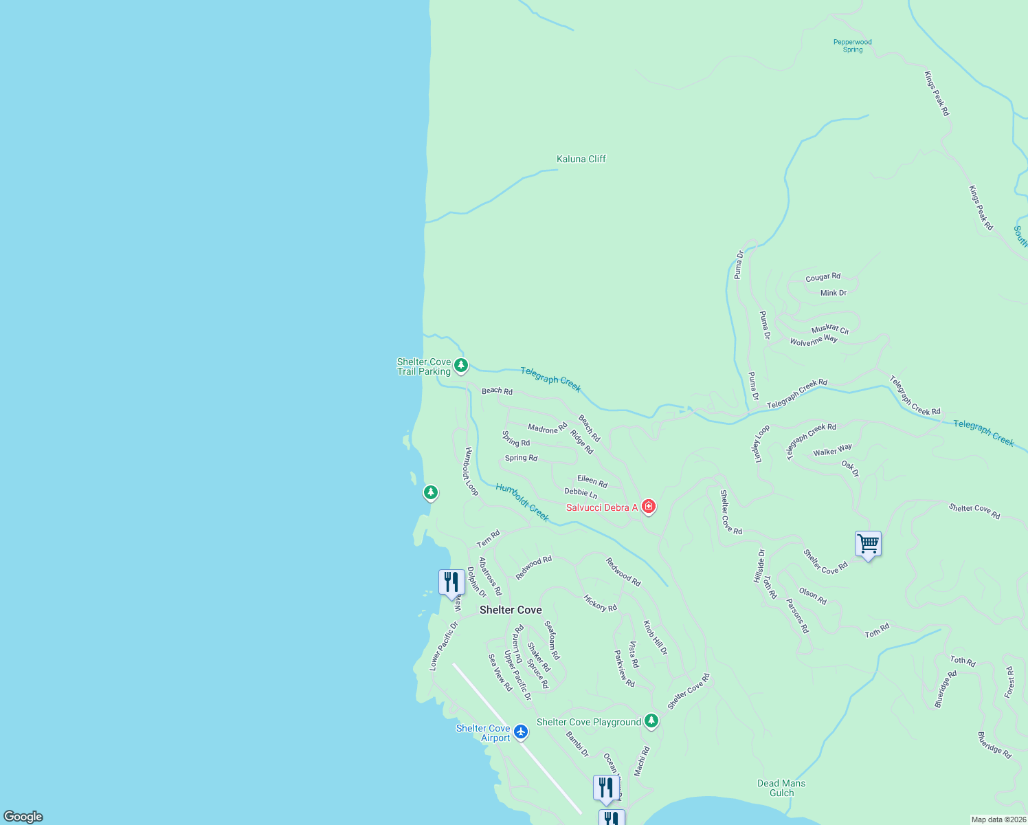 map of restaurants, bars, coffee shops, grocery stores, and more near 554-566 Ridge Road in Whitethorn