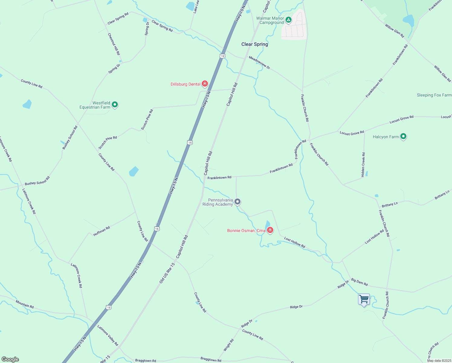 map of restaurants, bars, coffee shops, grocery stores, and more near 20 Franklintown Rd in Dillsburg