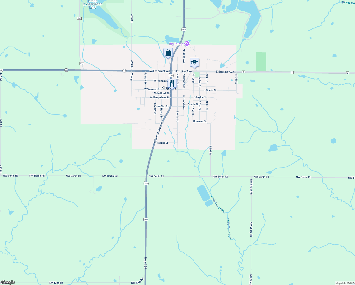 map of restaurants, bars, coffee shops, grocery stores, and more near 610 South Ohio Street in King City