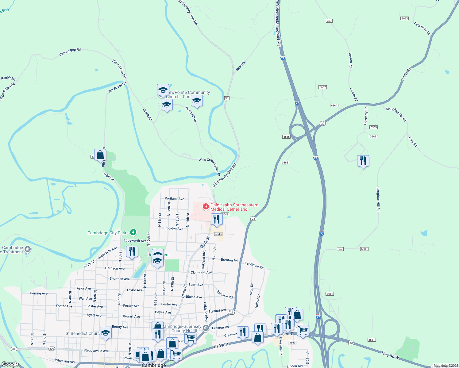 map of restaurants, bars, coffee shops, grocery stores, and more near 8697 Cedar Hills Road in Cambridge